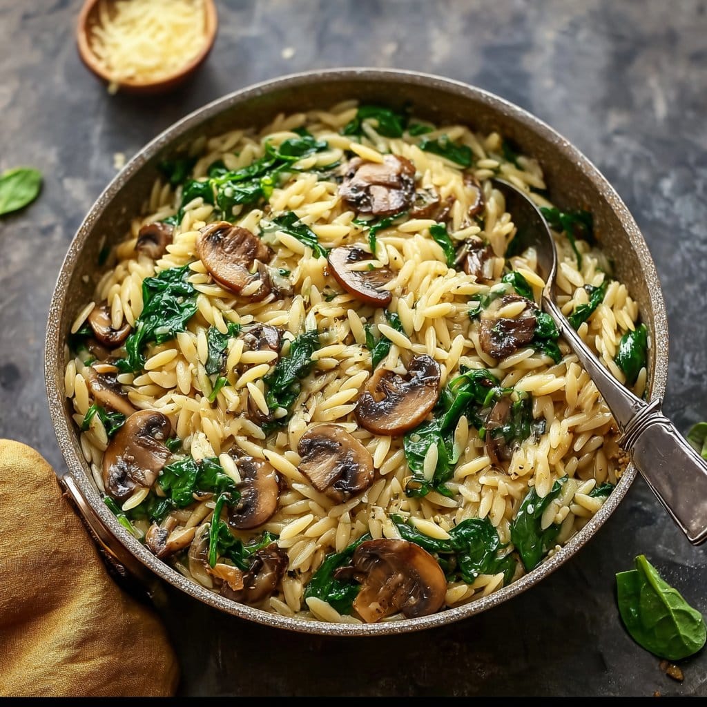Garlic Butter Orzo with Mushrooms and Spinach