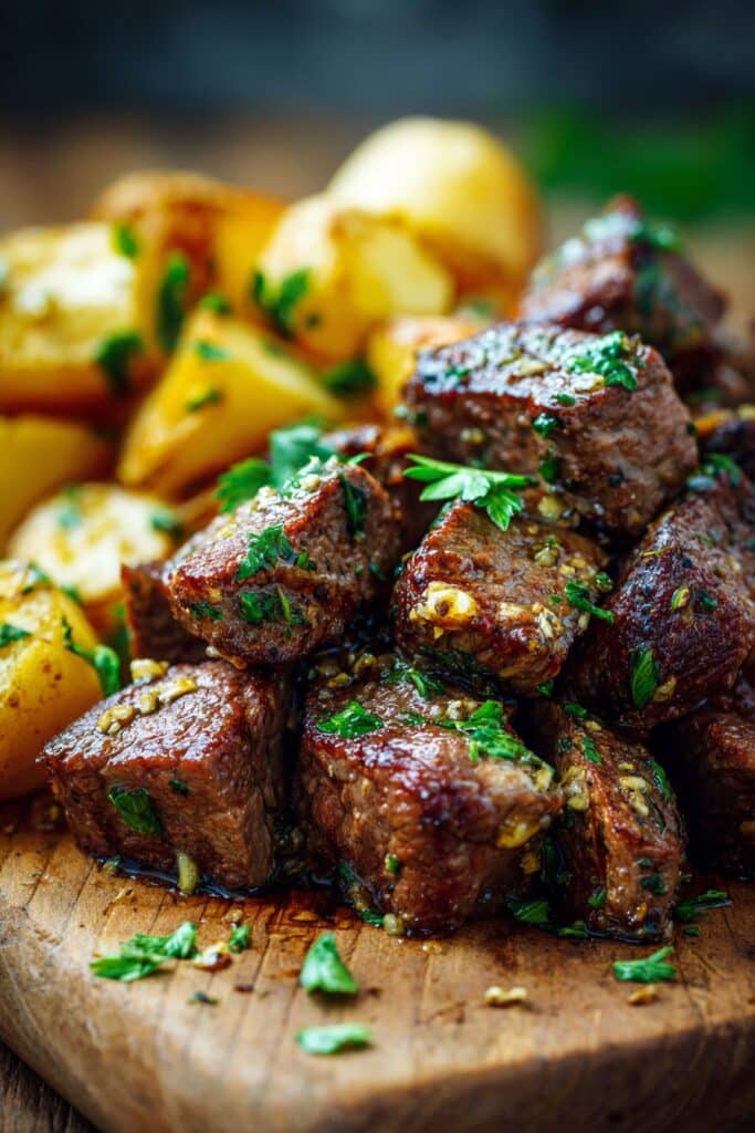 Garlic Butter Steak Bites and Potatoes