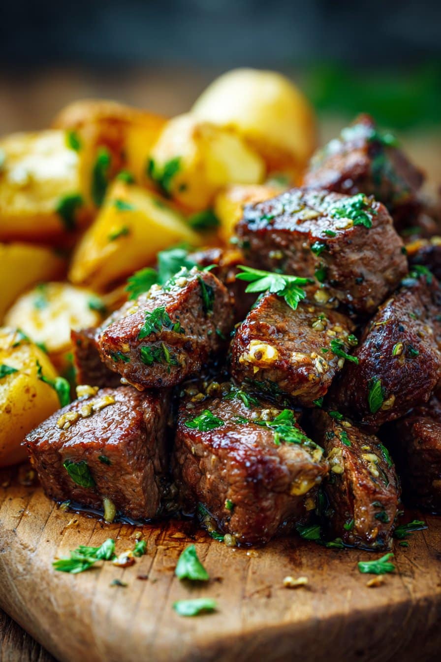 Garlic Butter Steak Bites and Potatoes