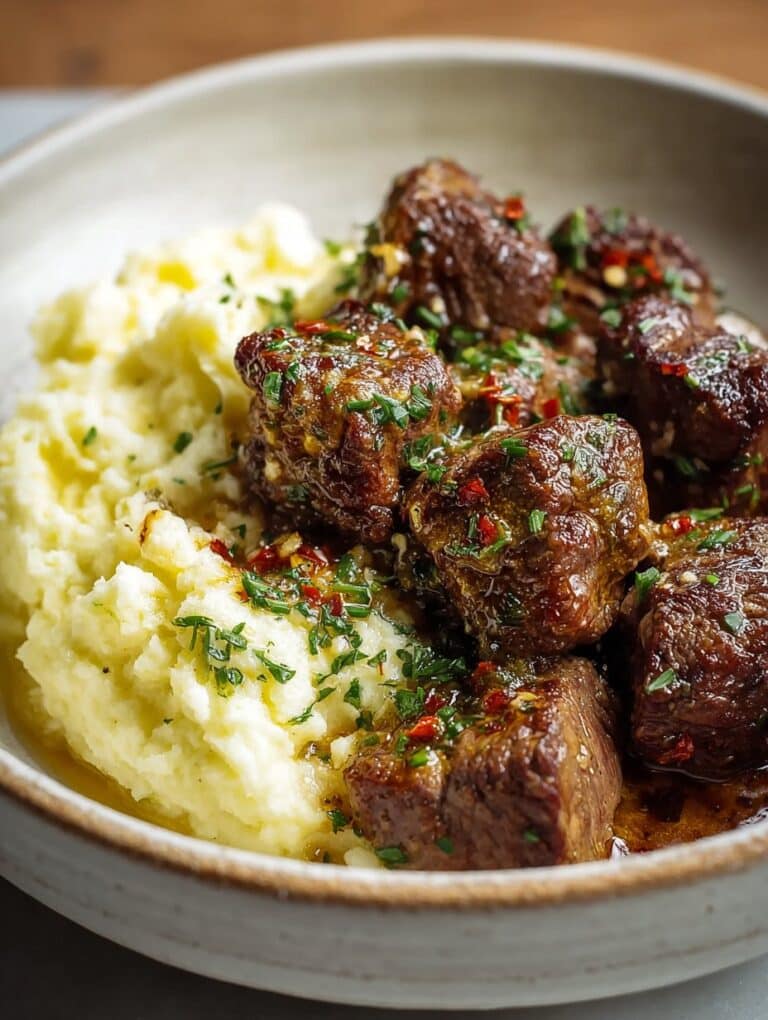 Garlic Butter Steak Bites with Creamy Mash
