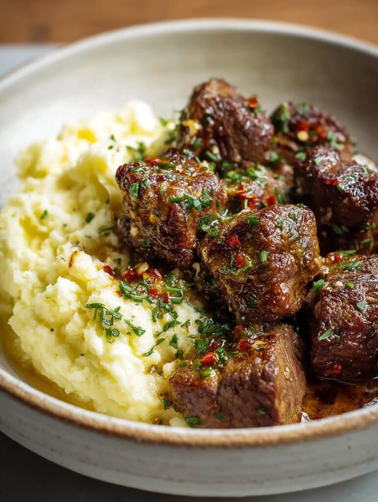 Garlic Butter Steak Bites with Creamy Mash