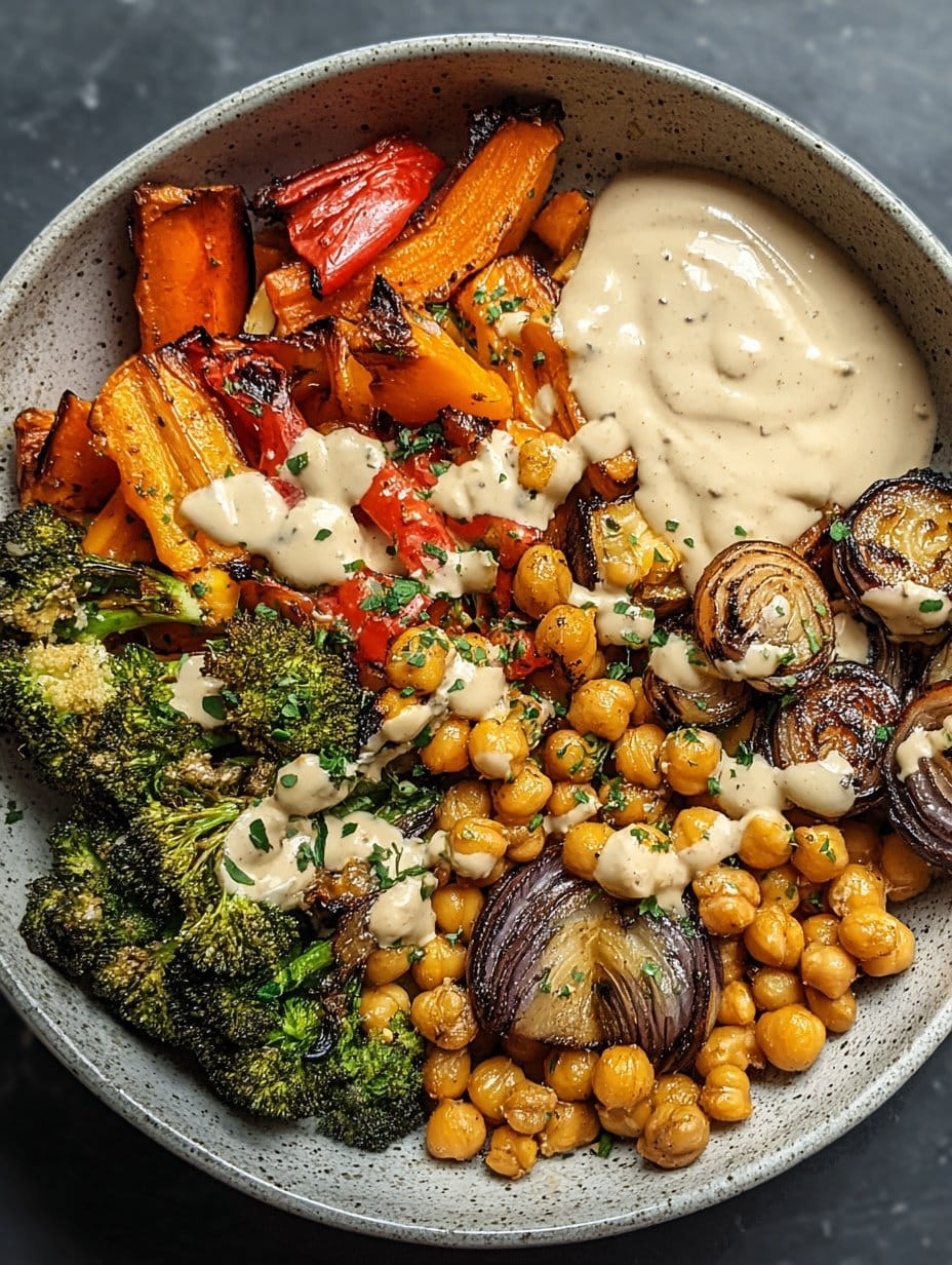 Roasted Vegetable & Chickpea Bowl with Tahini Dressing