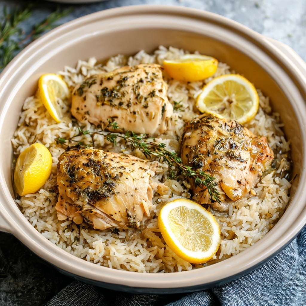 Slow Cooker Lemon Herb Chicken and Rice