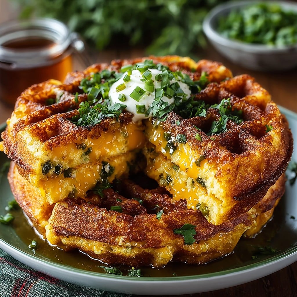 Spicy Cheddar Jalapeño Cornbread Waffles