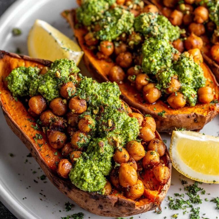 Baked Sweet Potatoes with Chickpeas & Broccoli Pesto Recipe Guide