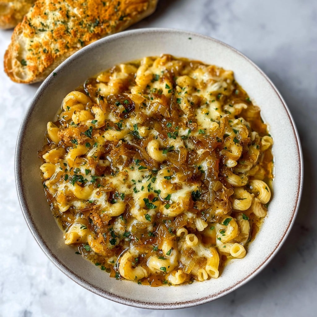 French Onion Pasta Bowl Soup