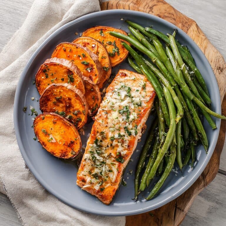 Garlic Butter Salmon with Roasted Sweet Potato & Green Beans Guide