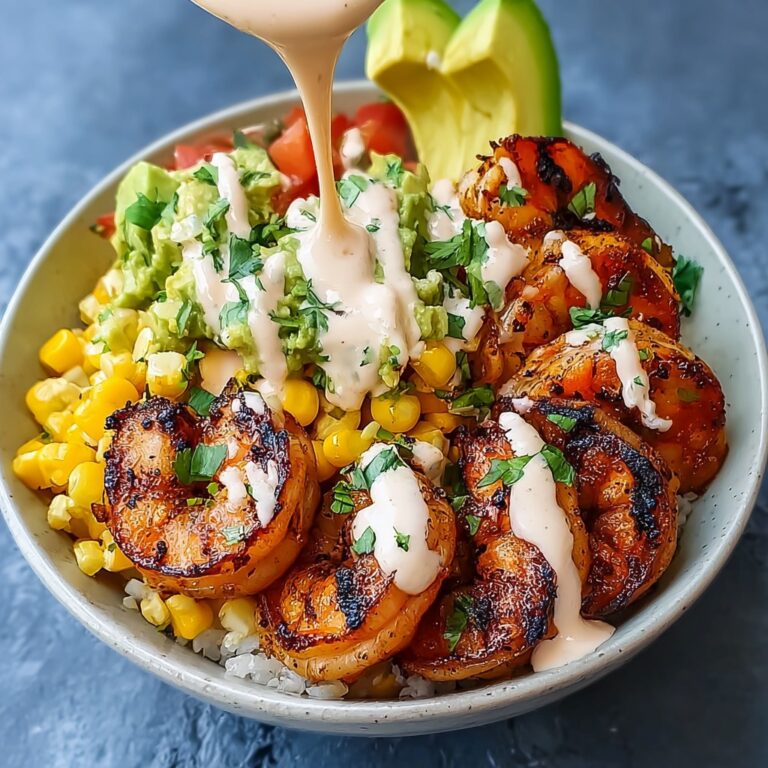 Grilled Shrimp Bowl with Avocado, Corn Salsa & Creamy Sauce Recipe