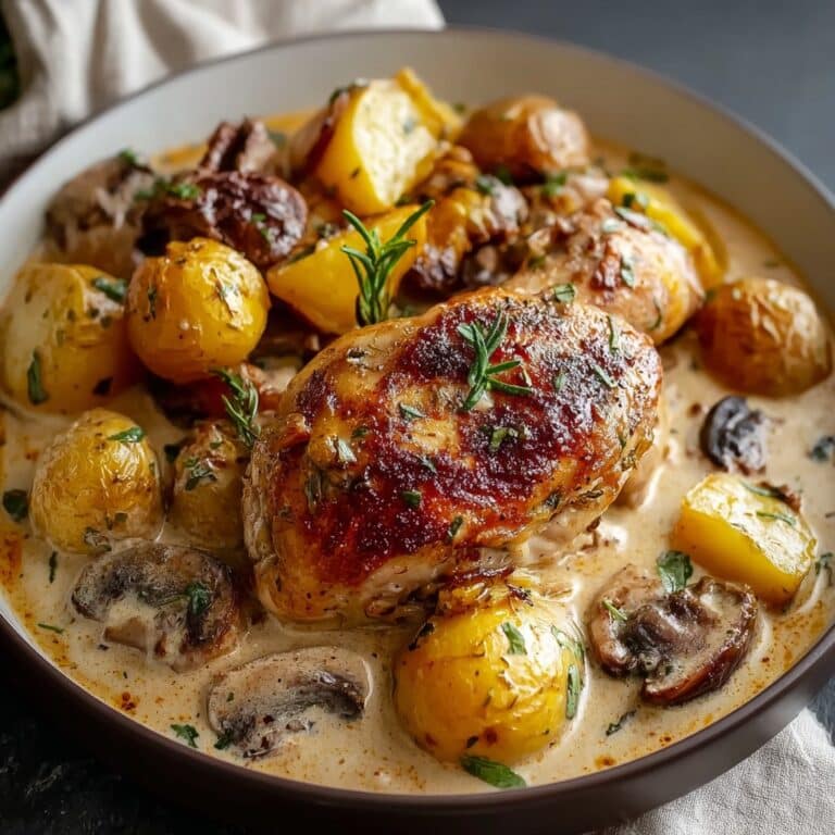 Herb Roasted Chicken in Creamy White Sauce with Mushroom and Potatoes Recipe Guide