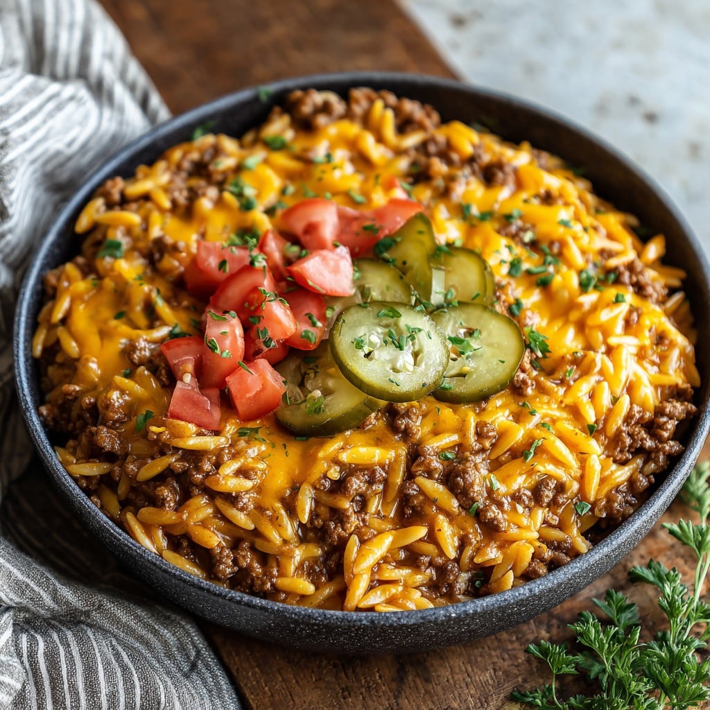One-Pot Cheeseburger Orzo Skillet: Cozy, Cheesy Dinner Magic