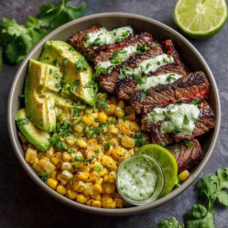 Steak Avocado Corn Bowl with Cilantro Cream: My Go-To Bowl Dinner
