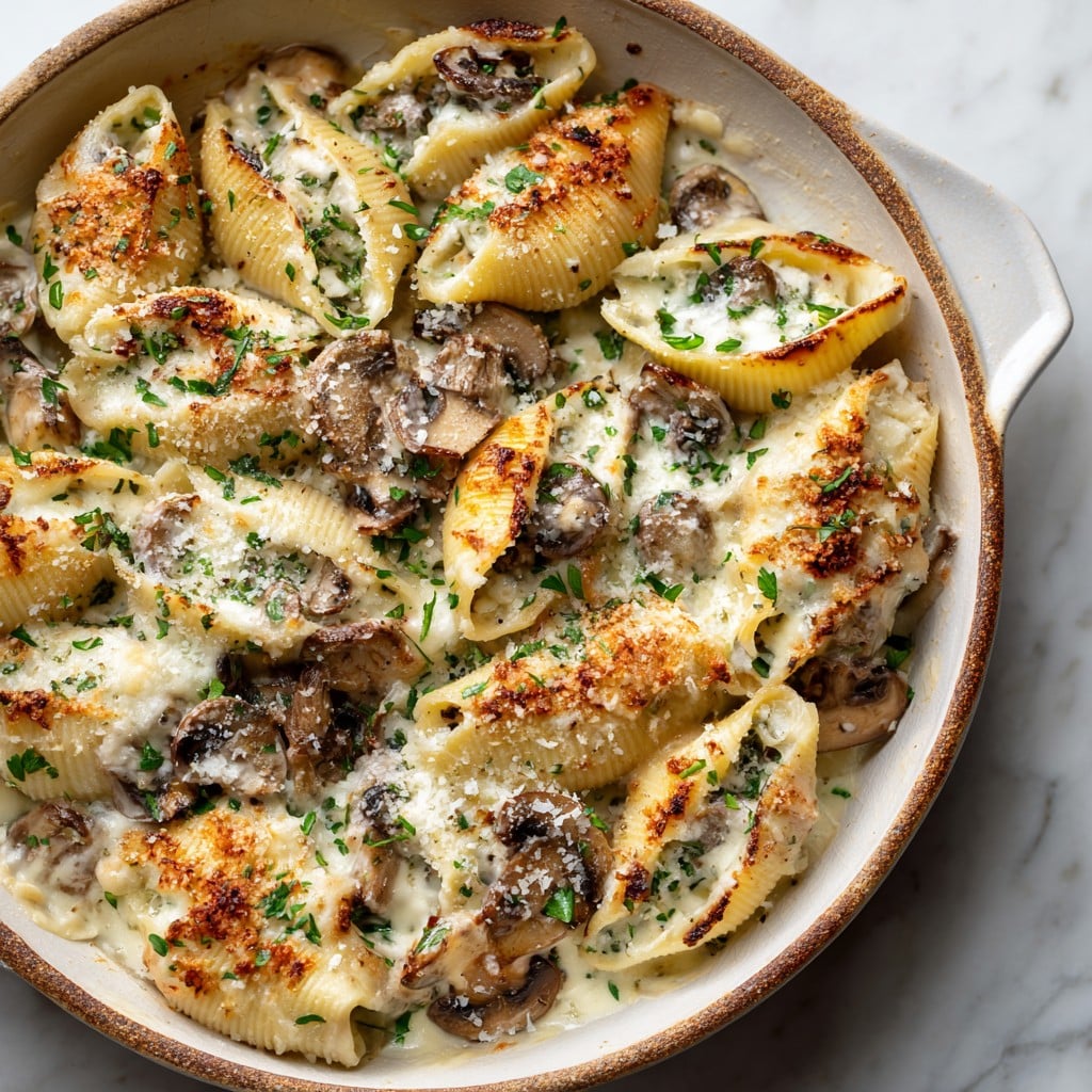 Creamy White Wine Mushroom Stuffed Shells