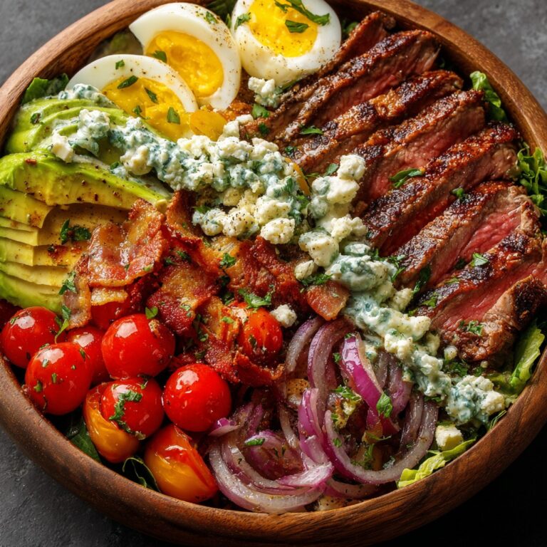 Keto Steak Cobb Salad with Creamy Avocado Dressing