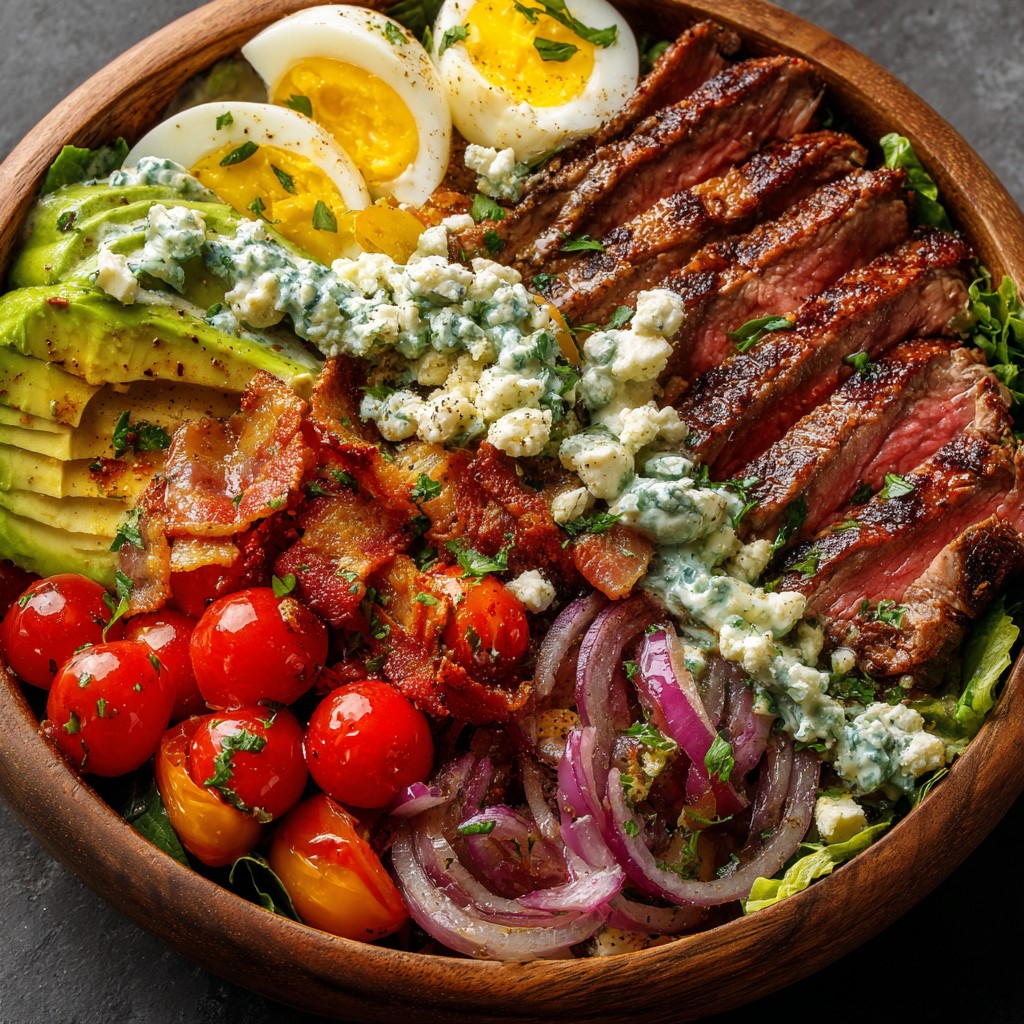 Keto Steak Cobb Salad with Creamy Avocado Dressing