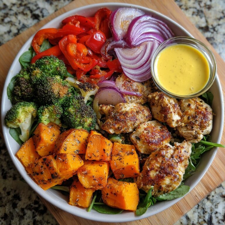 Maple Dijon Chicken Bowl with Roasted Sweet Potatoes & Veggies