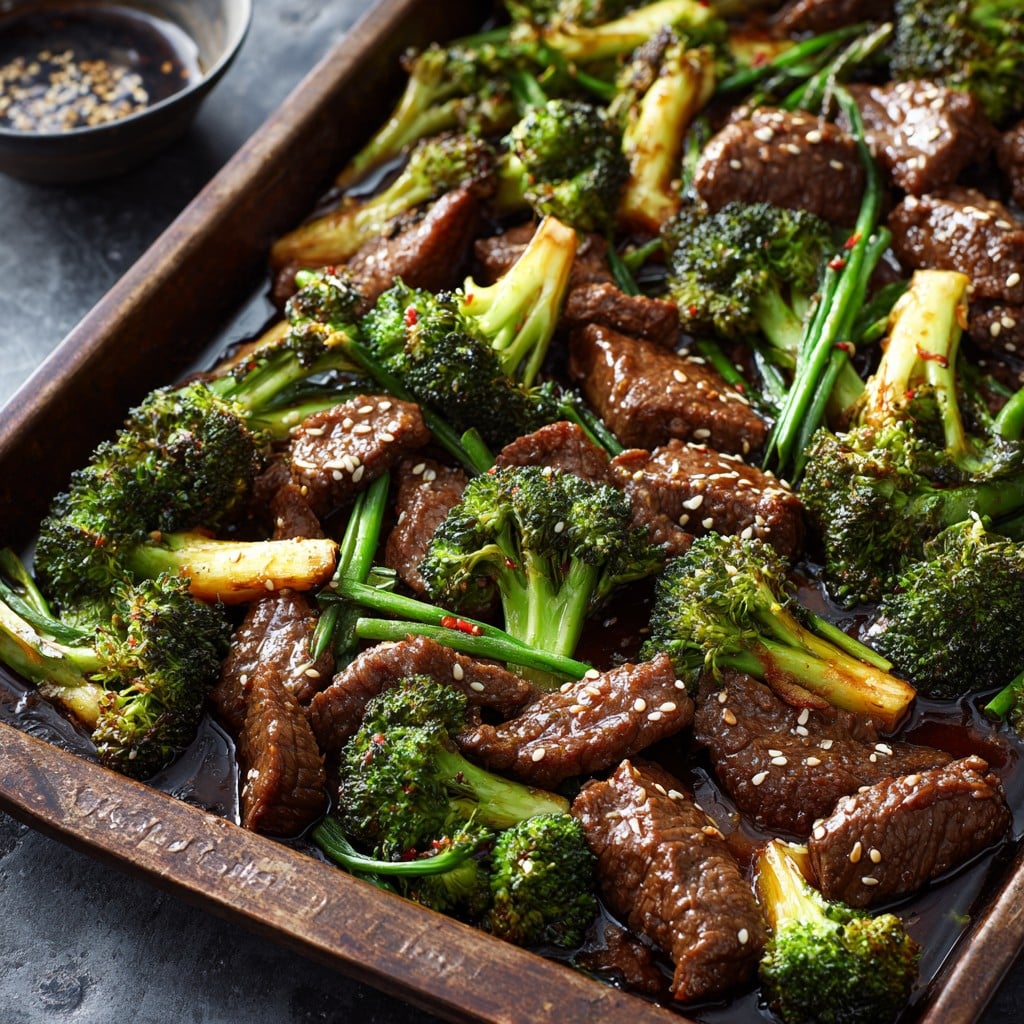 Sheet Pan Spicy Ginger Sesame Beef and Broccoli