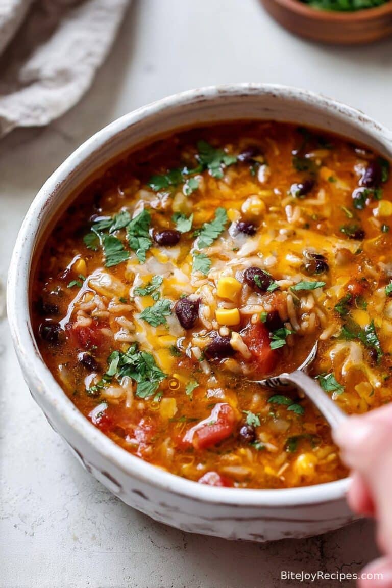 Cheesy Rice and Black Bean Enchilada Soup