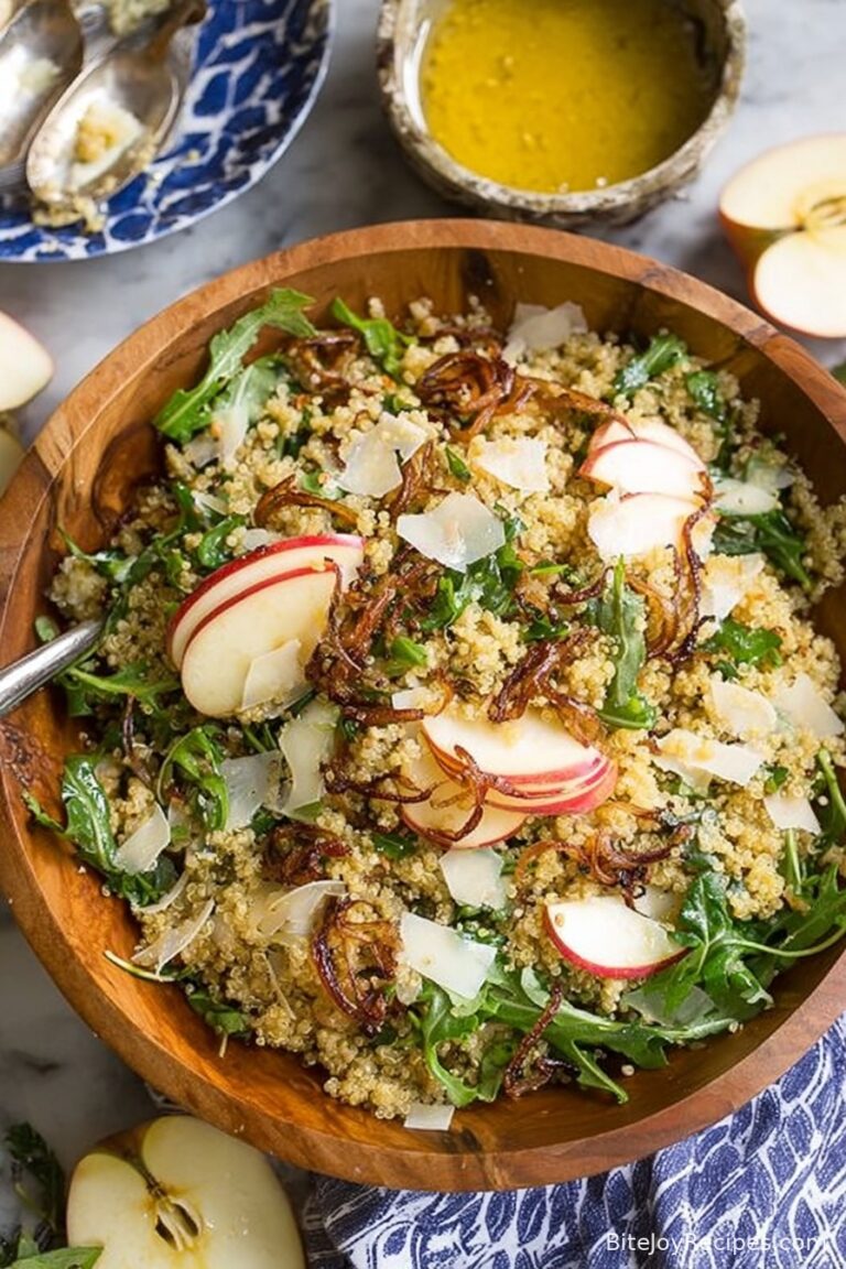 Honey Mustard Quinoa Apple Salad with Crispy Shallots