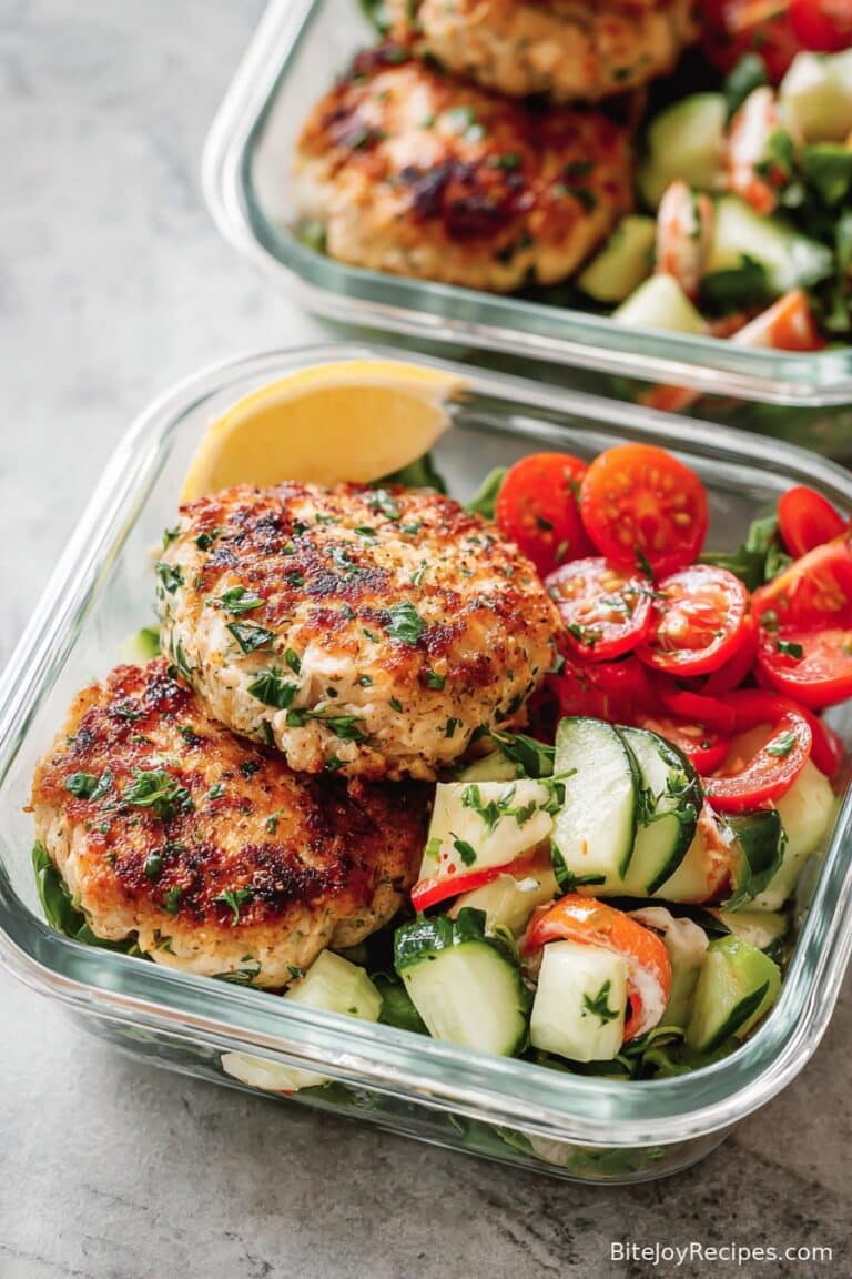 Meal Prep Chicken Patties Recipe with Vegetable Salad