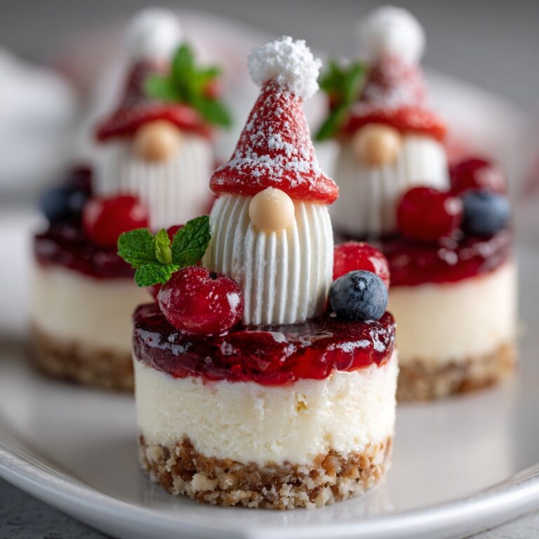 No Bake Christmas Gnome Mini Cheesecakes