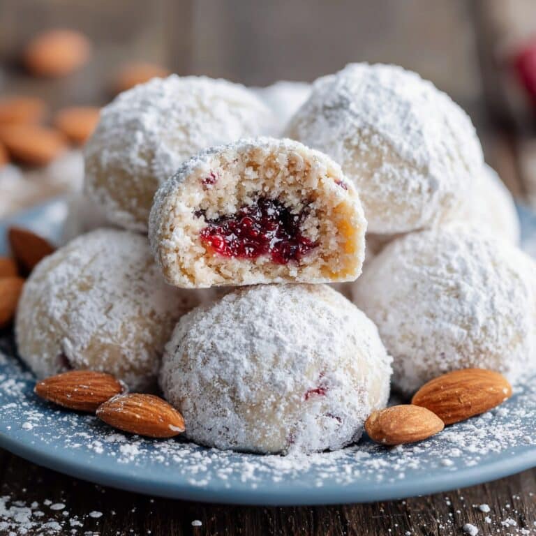 Raspberry Filled Almond Snowball Cookies