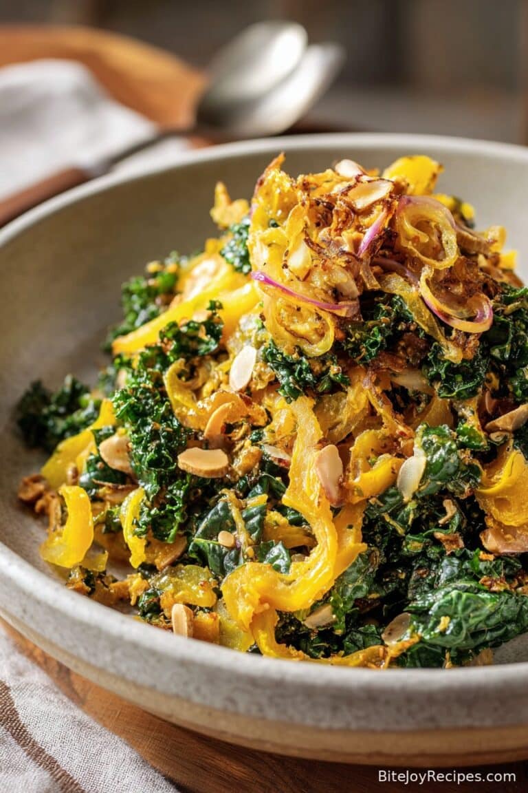 Caramelized Lemon Shredded Squash and Kale Salad