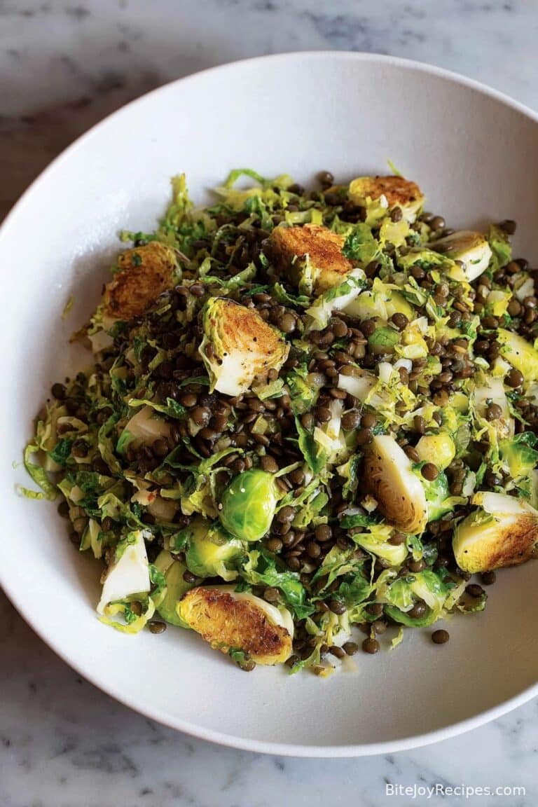 Warm Brussels Sprout Salad with Lentils