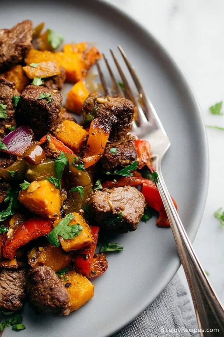 Whole30 Steak Bites with Sweet Potatoes and Peppers
