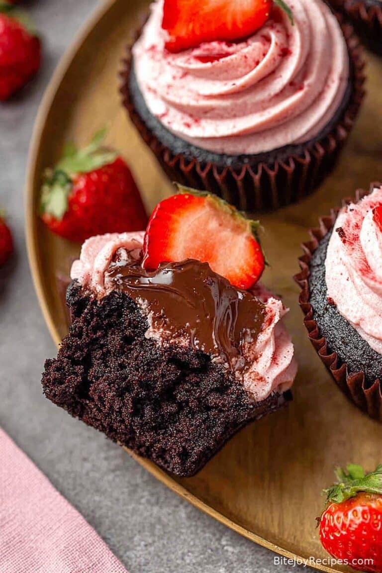 Chocolate Strawberry Cupcakes with Chocolate Ganache Filling